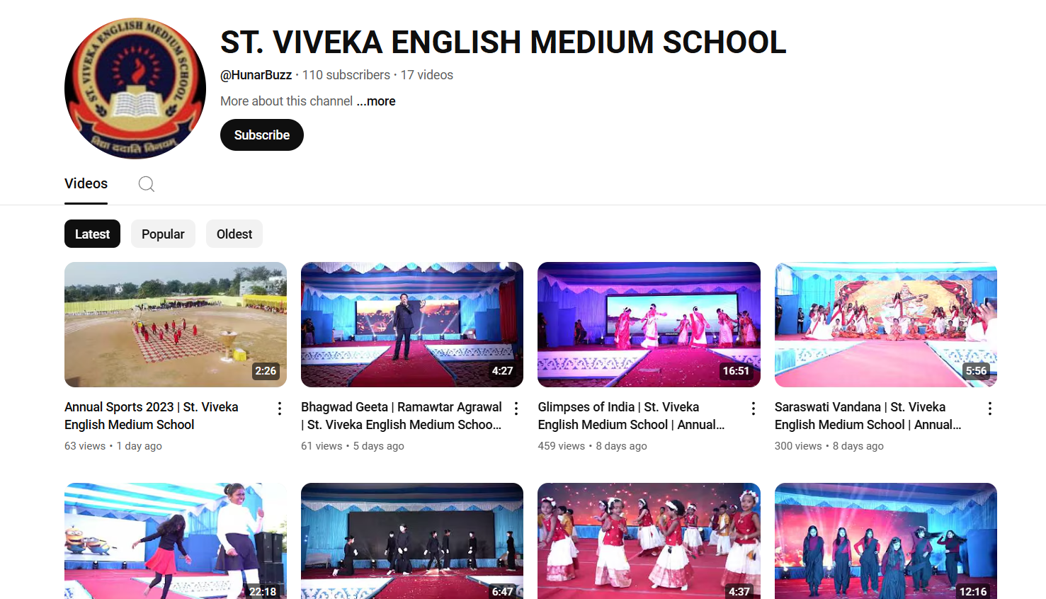 St. Viveka English Medium School YouTube channel